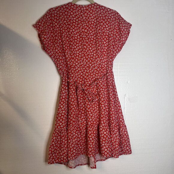Old Navy Red White Daisy Wrap Linen Blend Cap Sleeves Flounce Dress size small - Picture 4 of 6